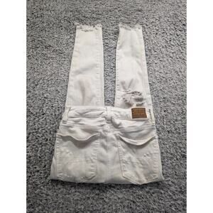 American Eagle Jeans Women 2 Beige Stretch Hi Rise Jegging Distressed Bikercore